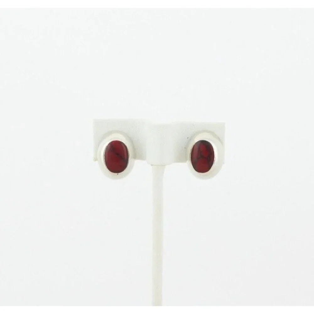 Sterling Silver Red Howlite Earrings Stud Post Earrings - Picture 5 of 8